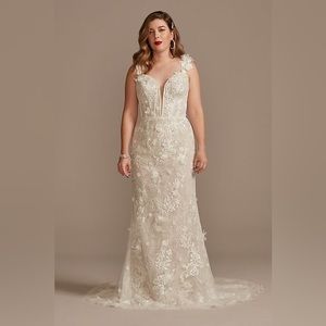 David’s Bridal Galina Signature 3D Applique Plunge Sheath Wedding Dress